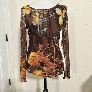 Vivienne Tam L Floral Mesh Overlay Long Sleeve Top